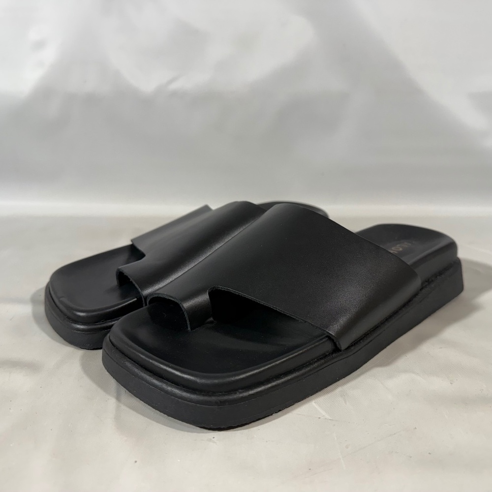 ALOHAS Toe Ring Flop Black Sandals Flats Made Spain Black Leather 39/8.5